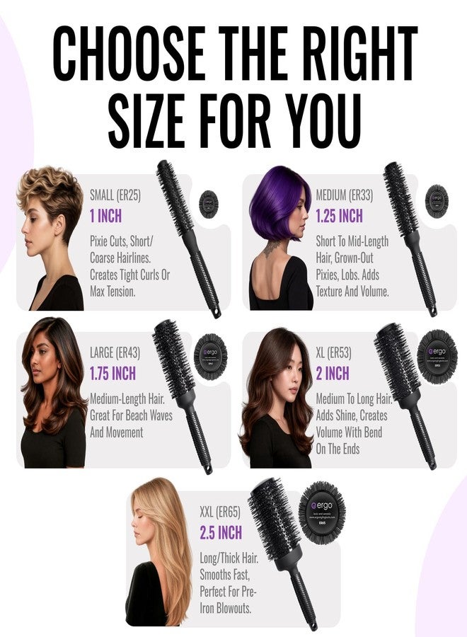 ERGO Ceramic Ionic Round Brush for Blow Out - Salon Quality Hair Brushes for Women - Roller Brush for Blow Drying, Wet and Dry Hair Styling, Volumizing Hair Care - ER43: 1.75" - Image 2